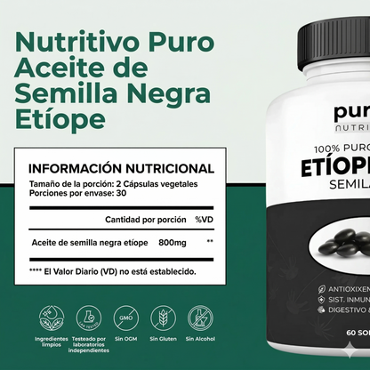 Aceite de Semilla Negra Etíope — La fórmula natural con 4,64% de timoquinona para tu equilibrio interno.